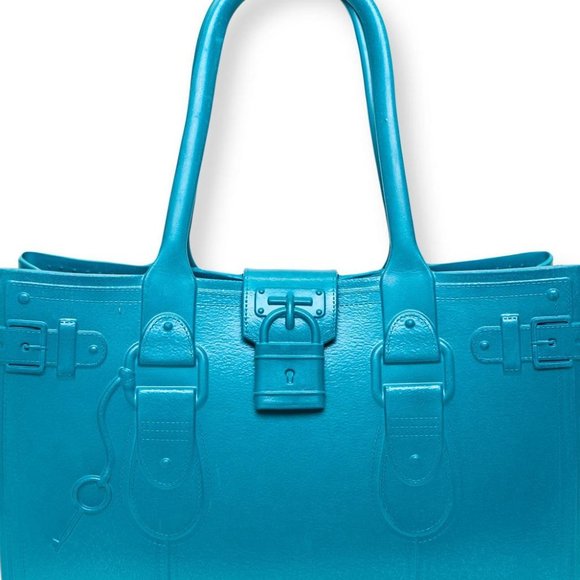 Great Bag Co. Designer Robert Verdi Rubber Tote Hand Bag Purse Aquamarin… - Picture 2 of 11